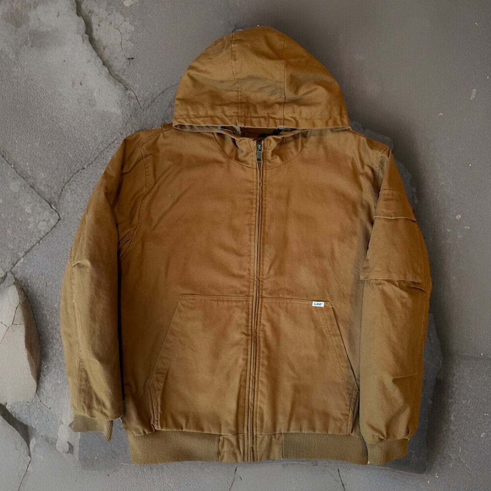 Lee Workwear Jacket XL Brown Heavy Duck Canvas Sherpa Lined Hooded Outerwear